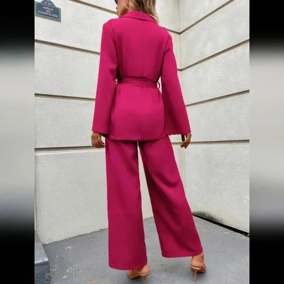 Split Sleeve Belted Blazer & Wide Leg Pants - Picture 2 of 6